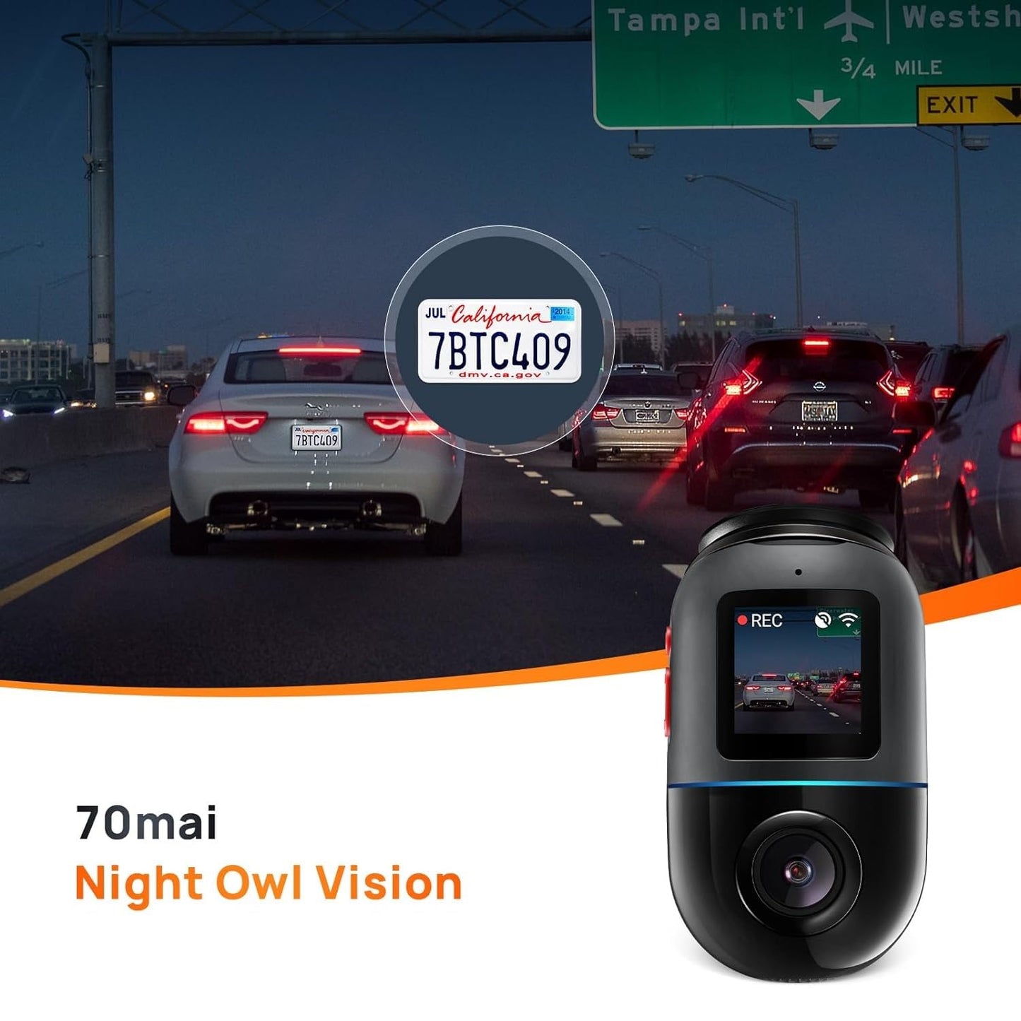 70mai Dash Cam Omni 360 X200, 1080P, 32Gb, Wi-Fi, GPS, AI, sterowanie głosowe, wyświetlacz 1,2 cala X200-32-BK