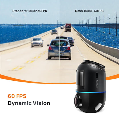 70mai Dash Cam Omni 360 X200, 1080P, 32Gb, Wi-Fi, GPS, AI, sterowanie głosowe, wyświetlacz 1,2 cala X200-32-BK