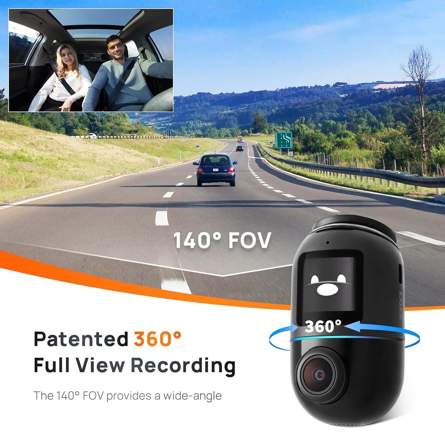 70mai Dash Cam Omni 360 X200, 1080P, 32Gb, Wi-Fi, GPS, AI, sterowanie głosowe, wyświetlacz 1,2 cala X200-32-BK