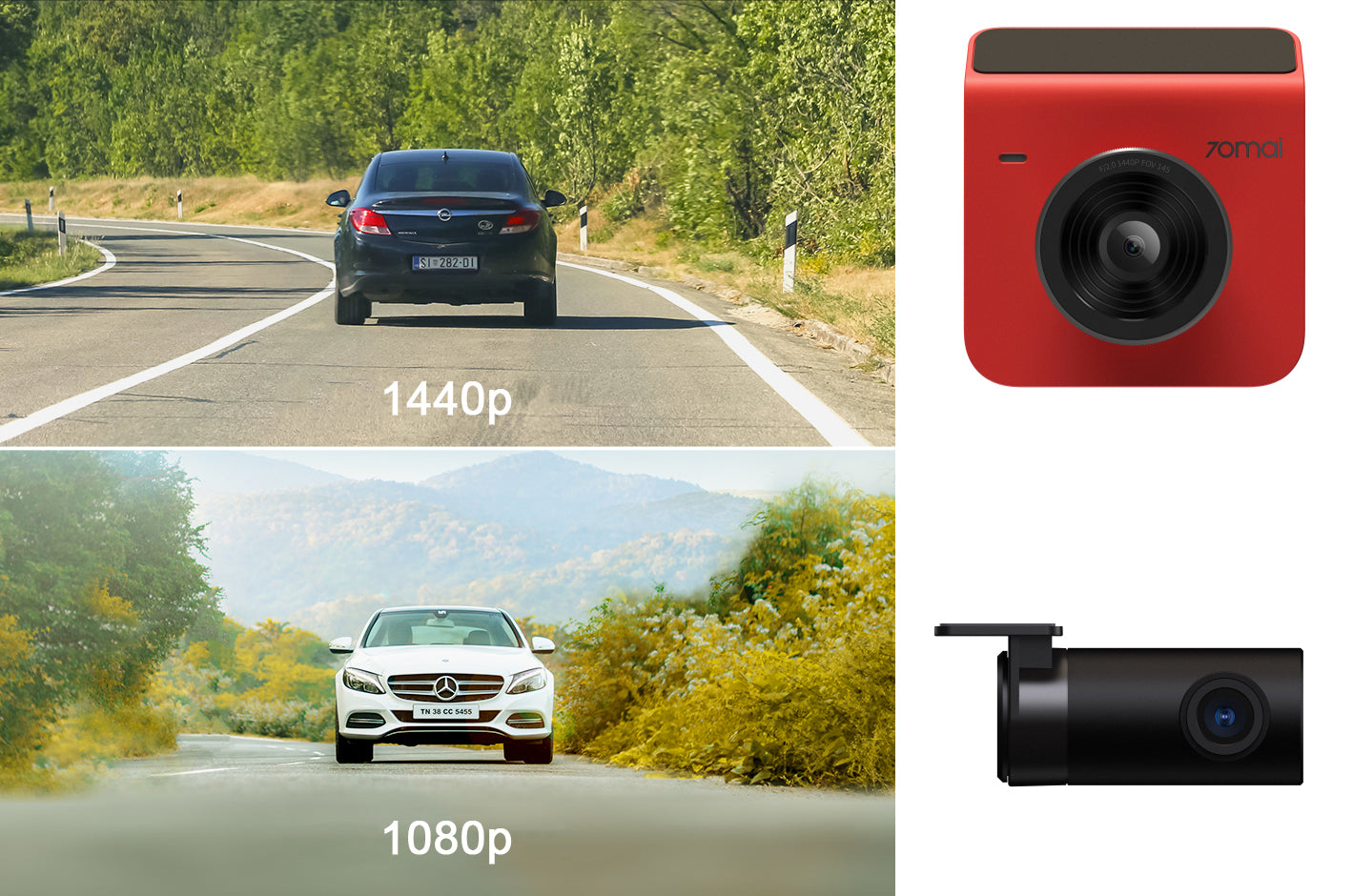 Kamera samochodowa przód tył 70mai Dash Cam A400, 2K, Wi-Fi, 2-calowy wyświetlacz, różowa