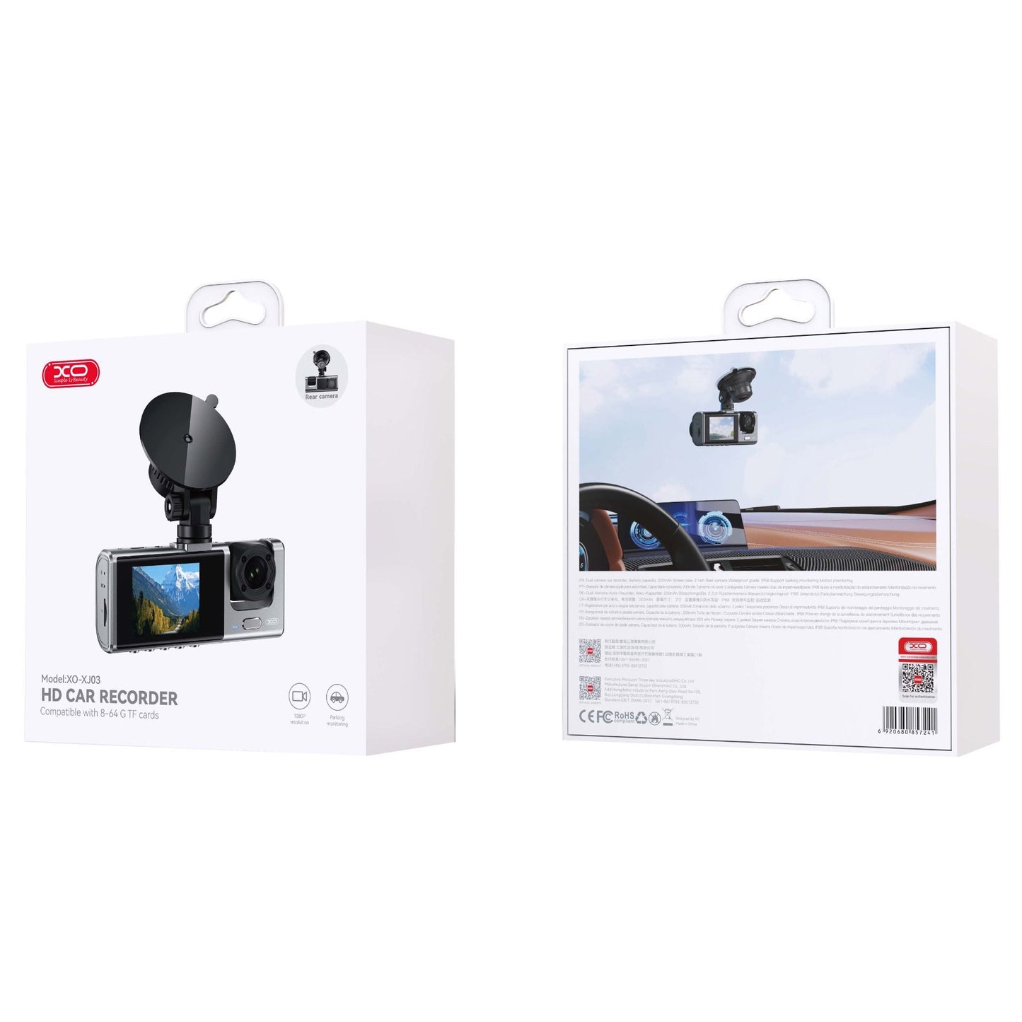 Camera Auto Fata Spate XO Design XJ03, 1080P, Afisaj 2inch