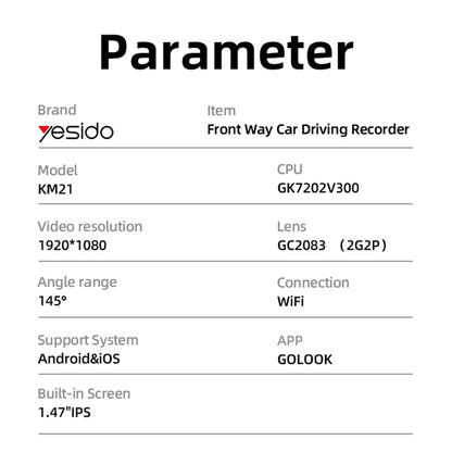 Camera Auto Yesido KM21, 1080P, Wi-Fi, Afisaj 1.47inch