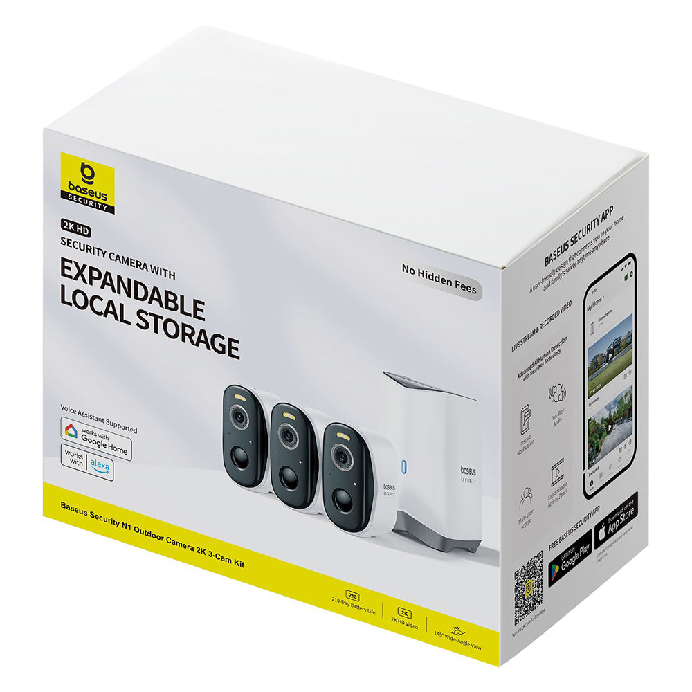Camera de Supraveghere Baseus N1, Wi-Fi, 2K, IP67, Exterior, Set 3 bucati, Alba S0TW022131