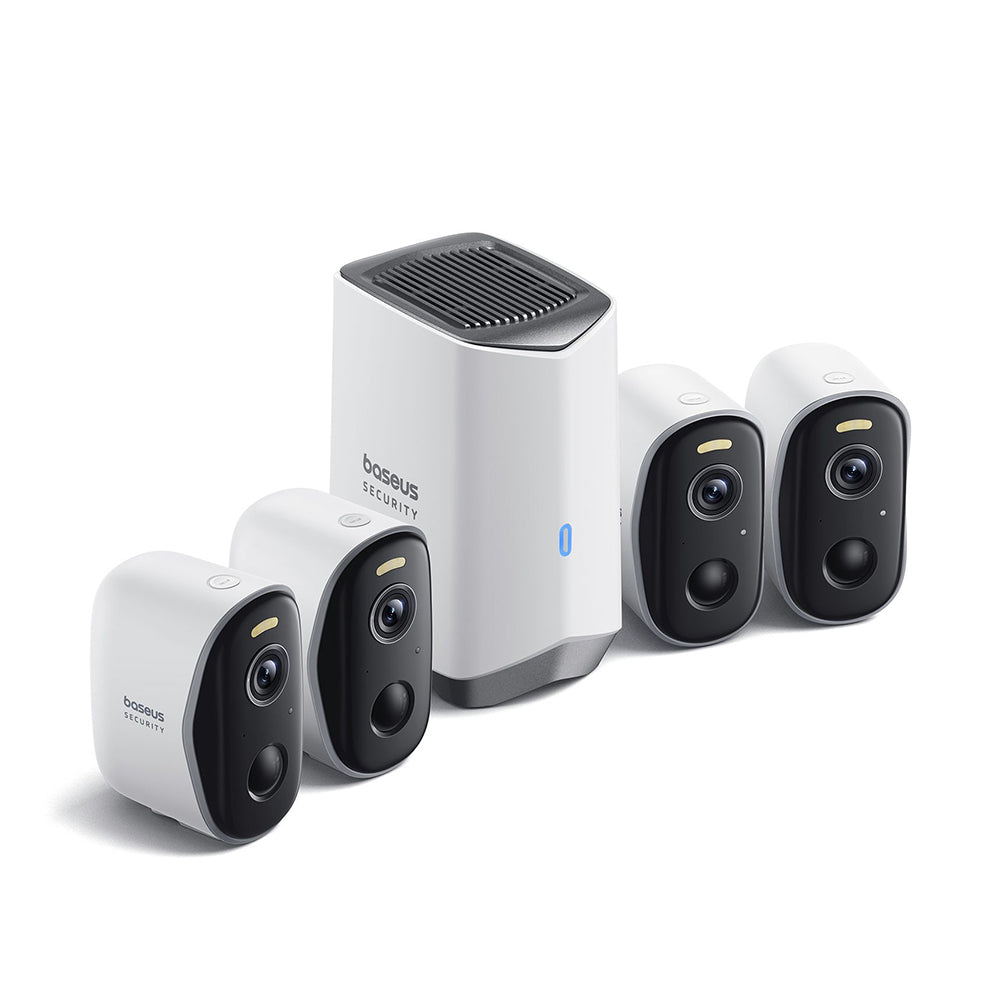 Camera de Supraveghere Baseus N1, Wi-Fi, 2K, IP67, Exterior, Set 4 bucati, Alba ACSLH-01