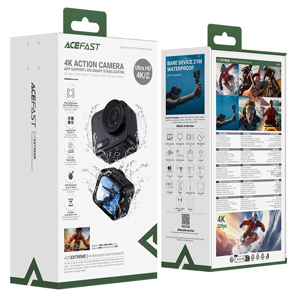 Camera Sport Acefast X1, 4K, Wi-Fi, Neagra
