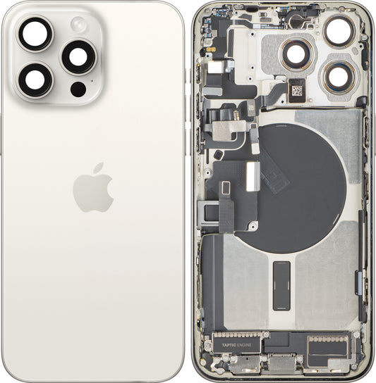 Capac Baterie Apple iPhone 15 Pro Max, Cu Carcasa Mijloc, Full Parts, Alb (White Titanium), Swap