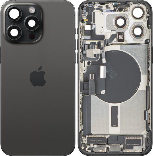 Capac Baterie Apple iPhone 15 Pro Max, Cu Carcasa Mijloc, Full Parts, Negru (Black Titanium), Swap Premium