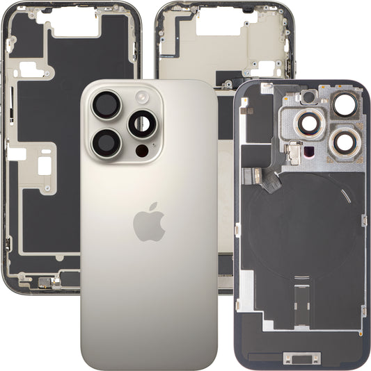 Capac Baterie Apple iPhone 16 Pro, Cu Carcasa Mijloc, Full Parts, Bej (Natural Titanium), Swap