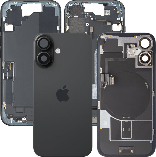 Capac Baterie Apple iPhone 16, Cu Carcasa Mijloc, Full Parts, Negru, Swap