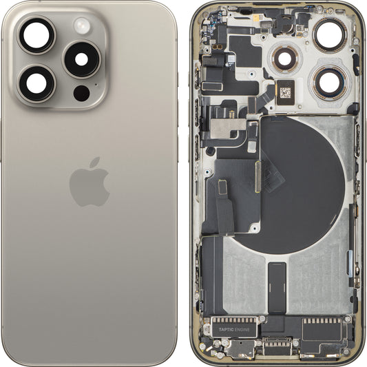 Capac Baterie Apple iPhone 15 Pro, Cu Carcasa Mijloc, Versiune US, Bej (Natural Titanium), Swap