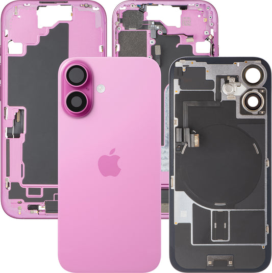 Capac Baterie Apple iPhone 16, Cu Carcasa Mijloc, Full Parts, Roz, Swap Premium