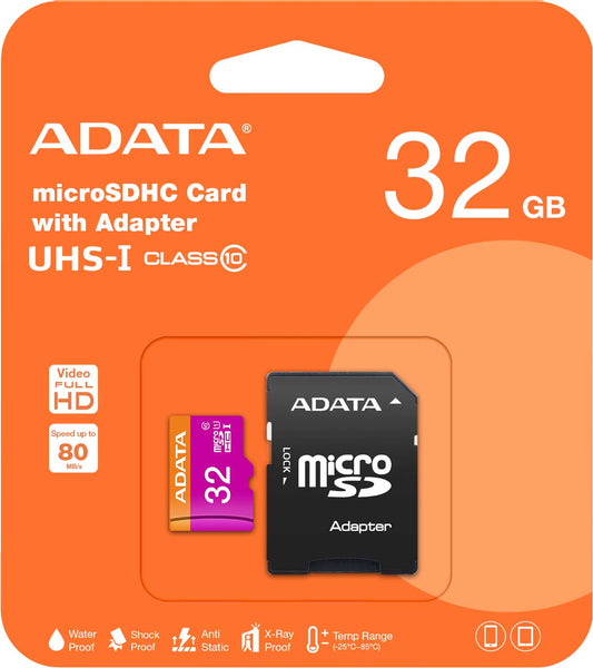 Karta pamięci Adata microSDHC, 32 Gb, Class 10 / UHS-1 U1, z adapterem AUSDHDH32GUICL10-RA1