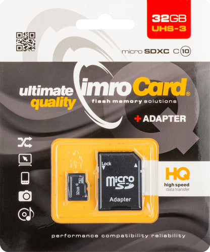 Card Memorie microSDHC Imro, 32Gb, Clasa 10 / UHS-1 U3, Cu Adaptor
