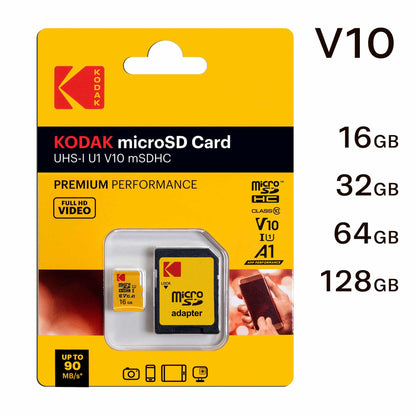 Card Memorie microSDHC Kodak Premium Performance, 16Gb, Clasa 10 / UHS-1 U1, Cu Adaptor EKMSDM16GHC10K