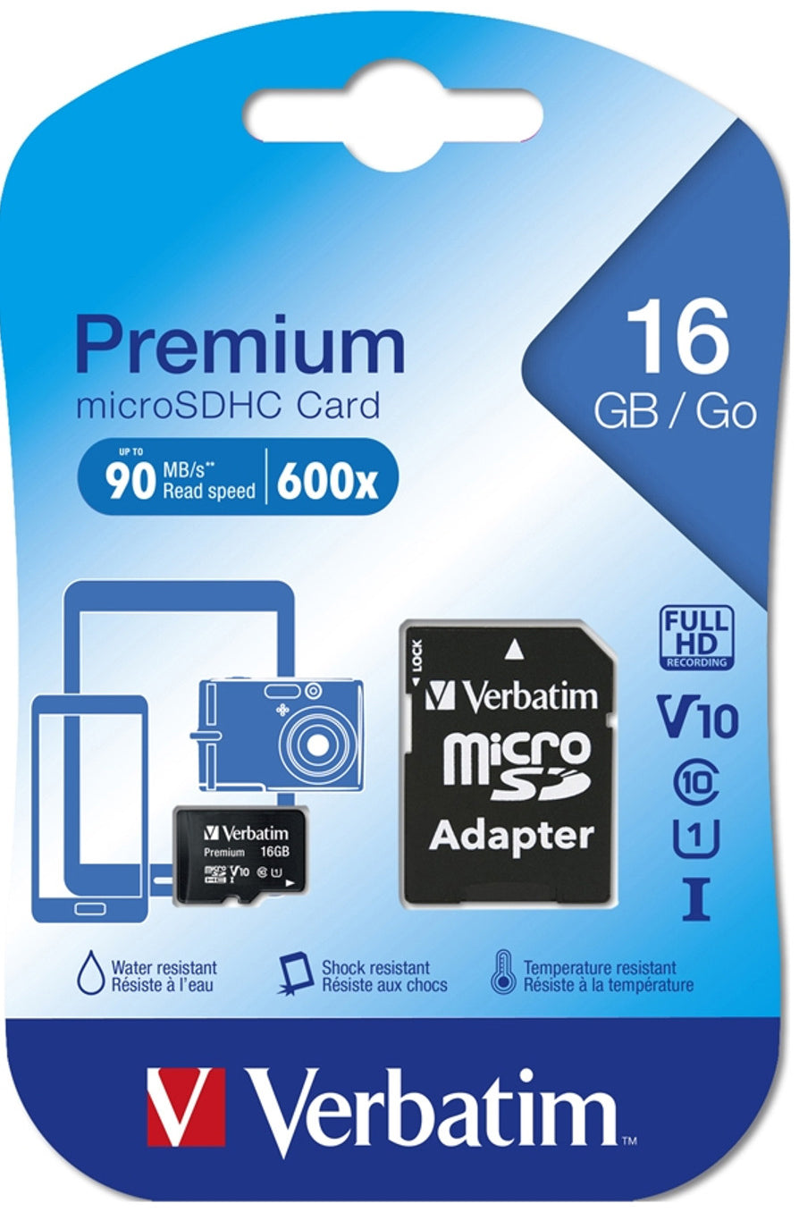 Card Memorie microSDHC Verbatim, 16Gb, Clasa 10 / UHS-1 U1, Cu Adaptor