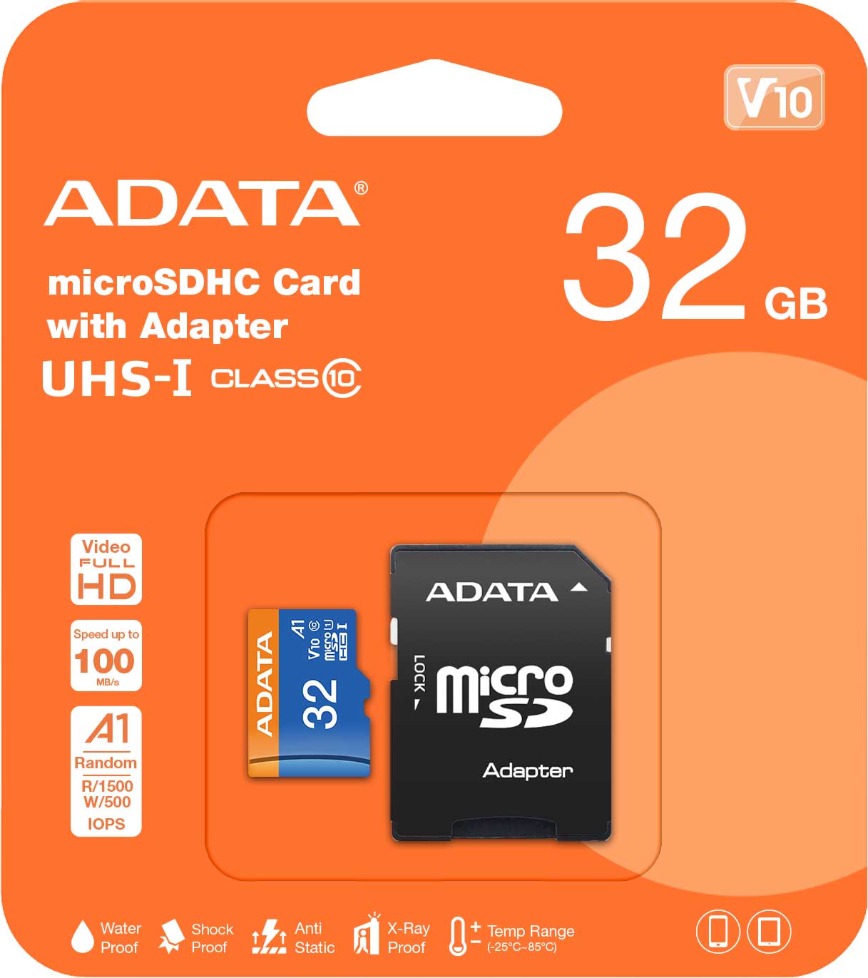 Card Memorie microSDXC Adata, 32Gb, Clasa 10 / UHS-1 U1, Cu Adaptor AUSDH32GUICL10A1-RA1