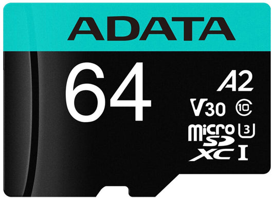 Card Memorie microSDXC Adata Premier Pro, 64Gb, Clasa 10 / UHS-1 U3, Cu Adaptor AUSDX64GUI3V30SA2-RA1