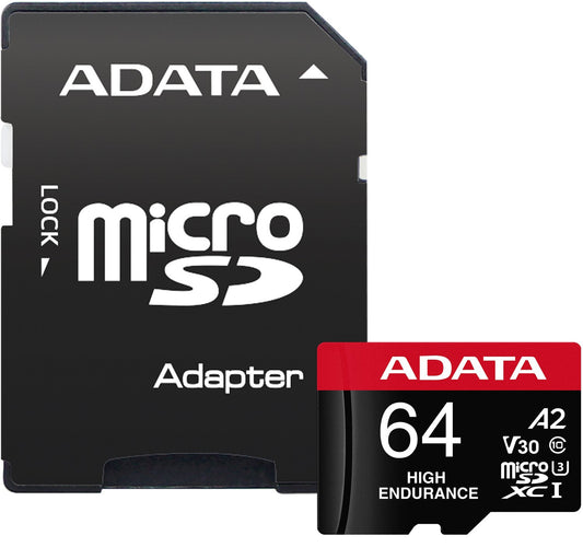 Card Memorie microSDXC Adata High Endurance, 64Gb, Clasa 10 / UHS-1 U3, Cu Adaptor AUSDX64GUI3V30SHA2-RA1