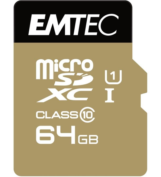 Card Memorie microSDXC Emtec Gold+, 64Gb, Clasa 10 / UHS-1 U1, Cu Adaptor ECMSDM64GXC10GP