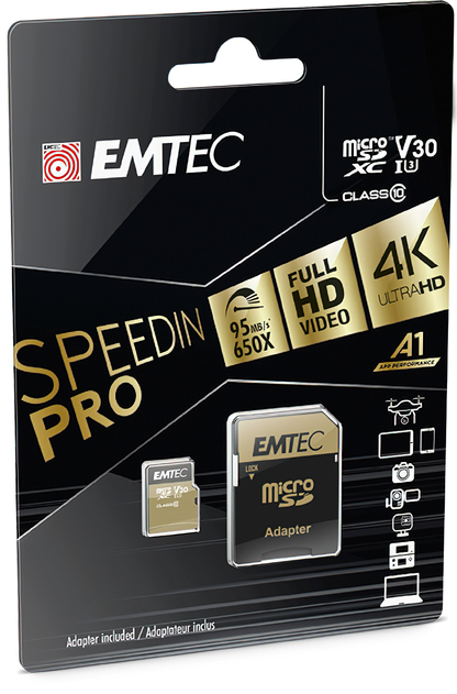 Card Memorie microSDXC Emtec Speedin Pro Android A1, 64Gb, Clasa 10 / UHS-1 U3, Cu Adaptor ECMSDM64GXC