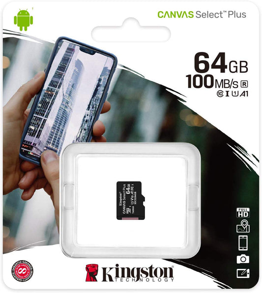 Card Memorie microSDXC Kingston Canvas Select Plus, 64Gb, Clasa 10 / UHS-1 U1 SDCS2/64GBSP