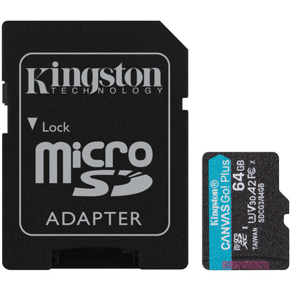 Karta pamięci microSDXC Kingston Canvas Go Plus, 64 GB, klasa 10 / UHS-1 U3, z adapterem SDCG3/64 GB