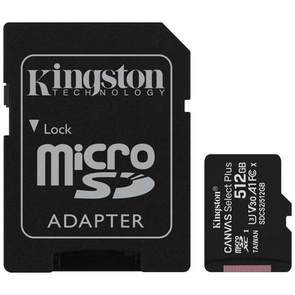 Card Memorie microSDXC Kingston Canvas Select Plus, 512Gb, Clasa 10 / UHS-1 U3, Cu Adaptor SDCS2/512GB