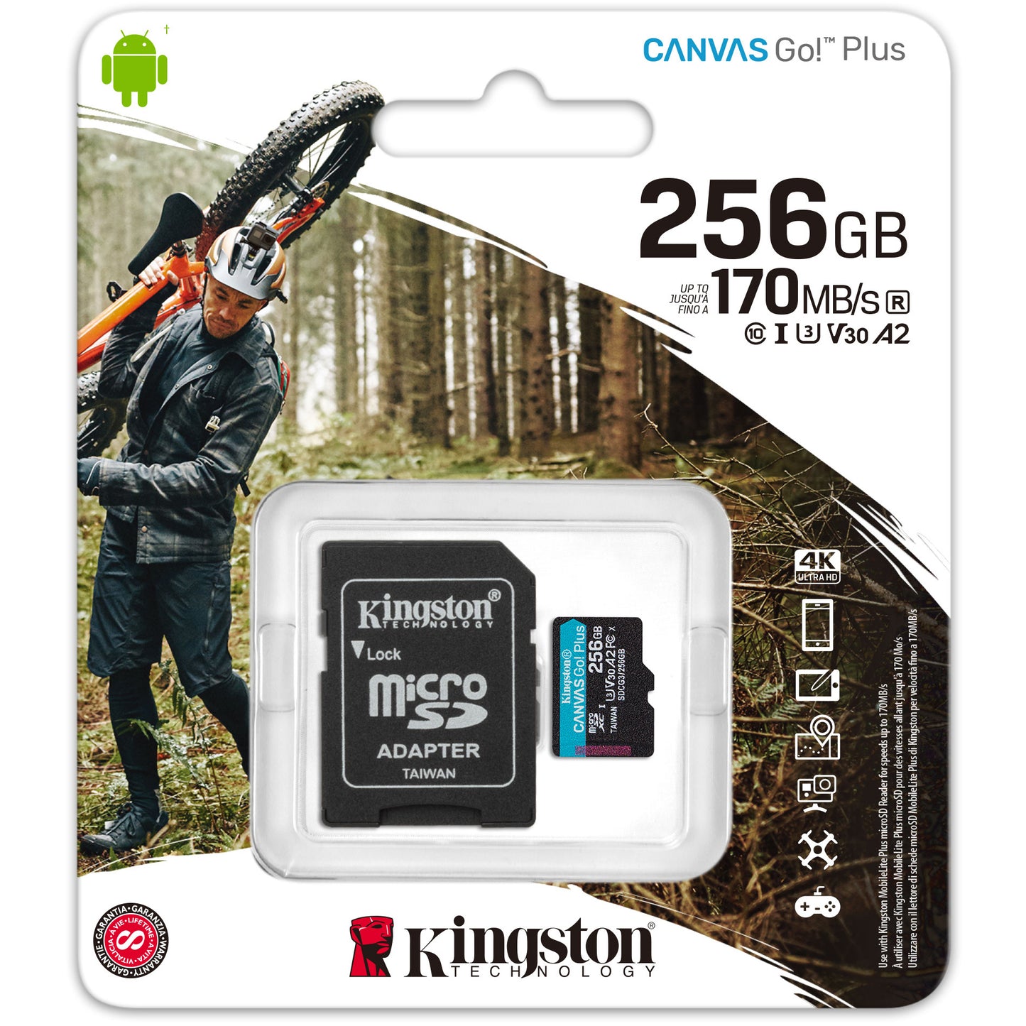 Card Memorie microSDXC Kingston Canvas Go Plus, 256Gb, Clasa 10 / UHS-1 U3, Cu Adaptor SDCG3/256GB