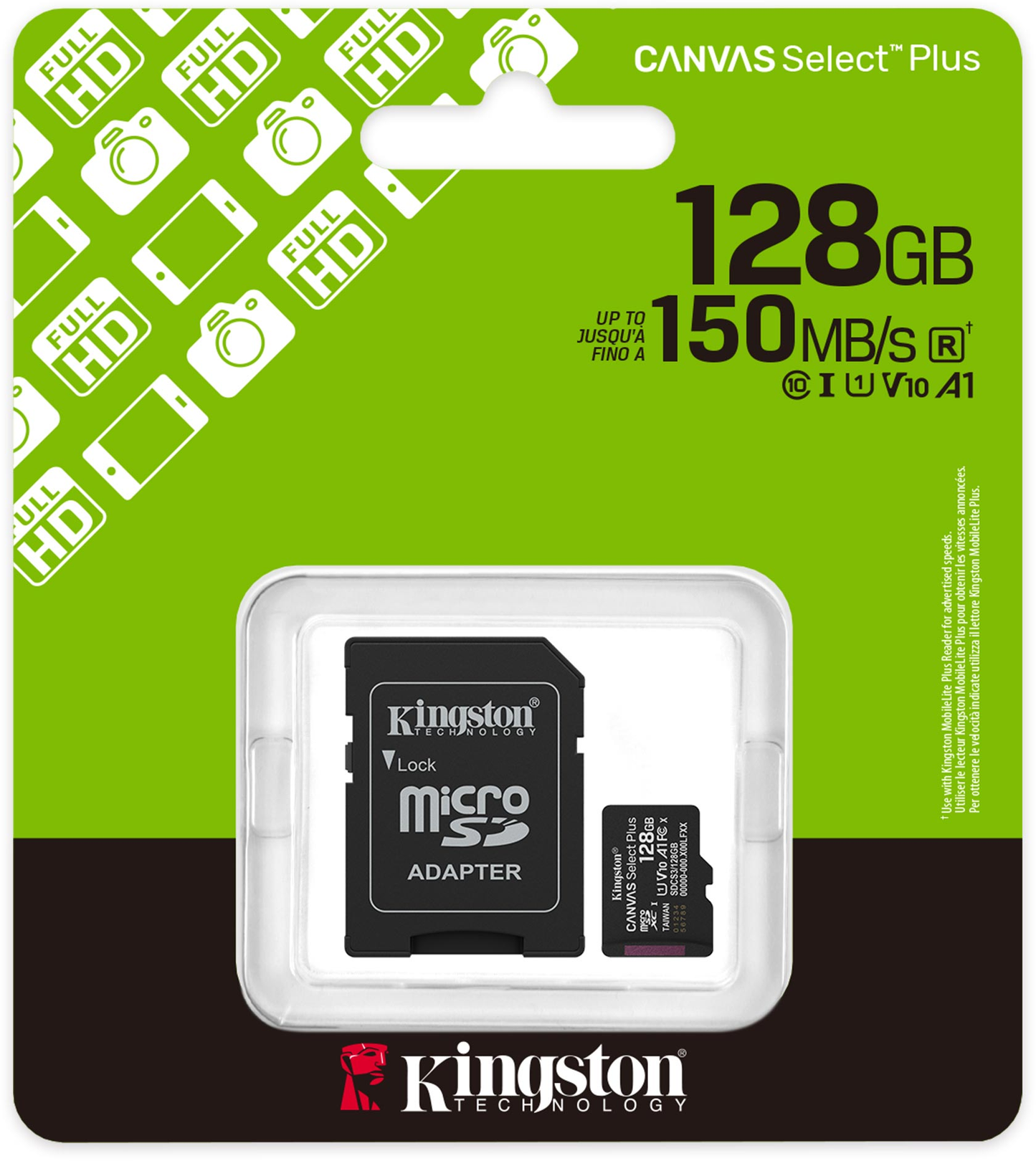 Card Memorie microSDXC Kingston Canvas Select Plus Android A1, 128Gb, Clasa 10 / UHS-1 U1, Cu Adaptor SDCS3/128GB