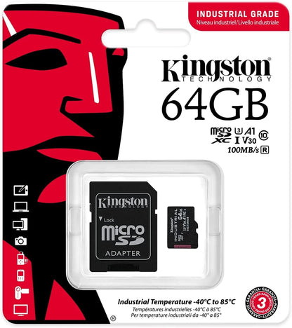 Card Memorie microSDXC Kingston Industrial, 64Gb, Clasa 10 / UHS-1 U3, Cu Adaptor SDCIT2/64GB