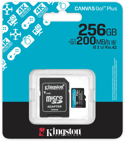 Card Memorie microSDXC Kingston Canvas Go Plus Android A2, 256Gb, Clasa 10 / UHS-1 U3, Cu Adaptor SDCG4/256GB