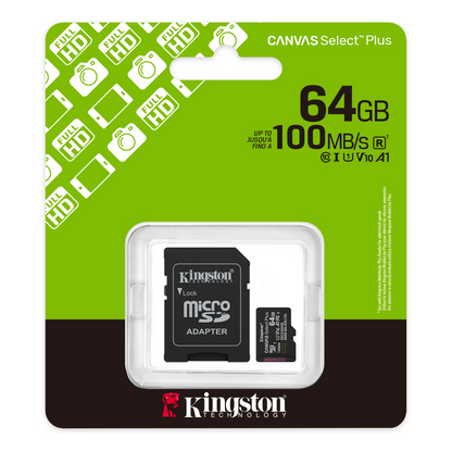 Card Memorie microSDXC Kingston Canvas Select Plus Android A1, 64Gb, Clasa 10 / UHS-1 U1, Cu Adaptor SDCS3/64GB