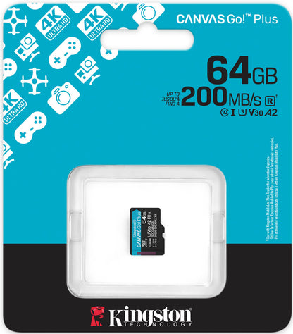 Card Memorie microSDXC Kingston Canvas Go Plus Android A2, 64Gb, Clasa 10 / UHS-1 U3 SDCG4/64GBSP