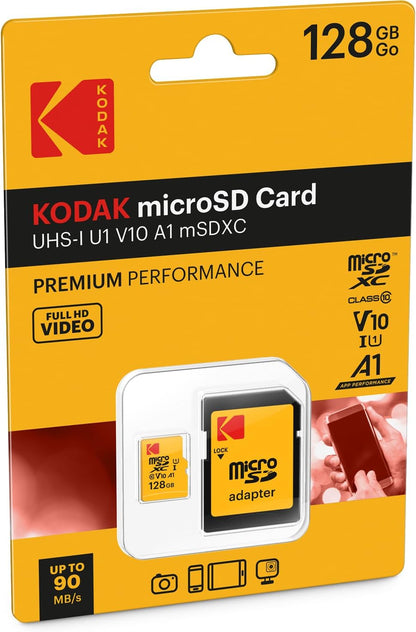 Card Memorie microSDXC Kodak Premium Performance, 128Gb, Clasa 10 / UHS-1 U1, Cu Adaptor EKMSDM128GXC10K
