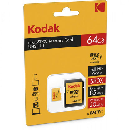Card Memorie microSDXC Kodak, 64Gb, Clasa 10 / UHS-1 U1, Cu Adaptor EKMSDM64GXC10K