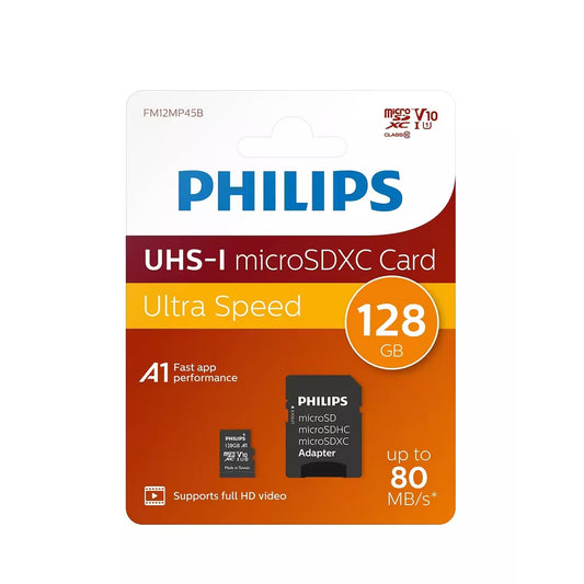 Card Memorie microSDXC Philips, 128Gb, Clasa 10 / UHS-1 U1, Cu Adaptor FM12MP45B/10