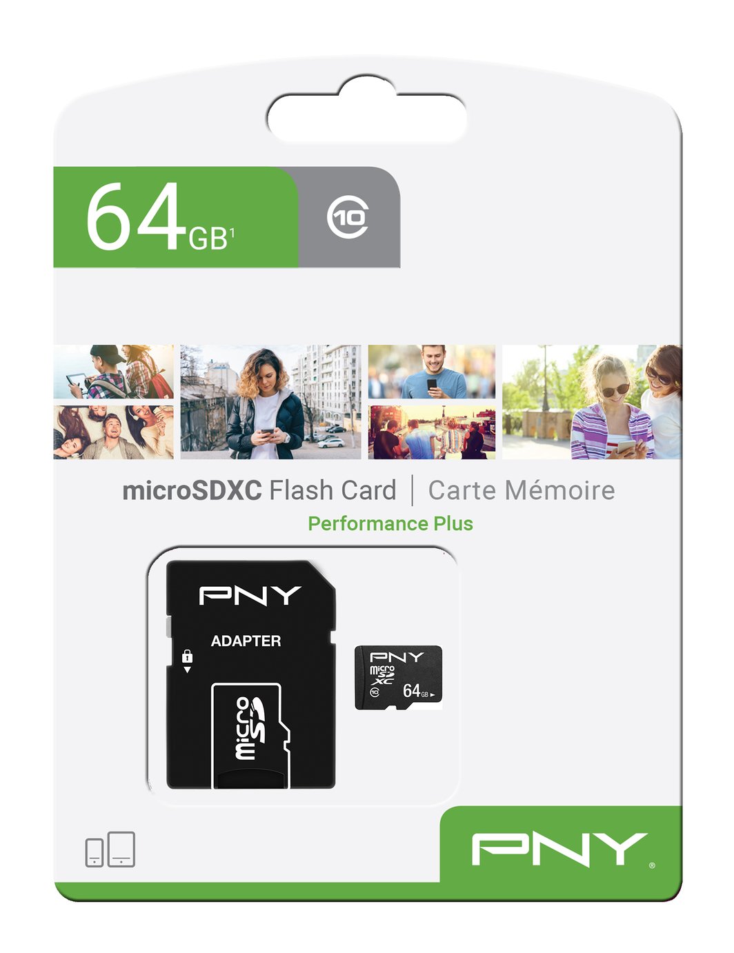 Card Memorie microSDXC PNY Performance Plus, 64Gb, Clasa 10, Cu Adaptor P-SDU64G10PPL-GE