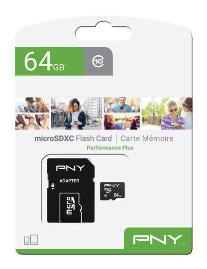 Card Memorie microSDXC PNY Performance Plus, 64Gb, Clasa 10, Cu Adaptor P-SDU64G10PPL-GE