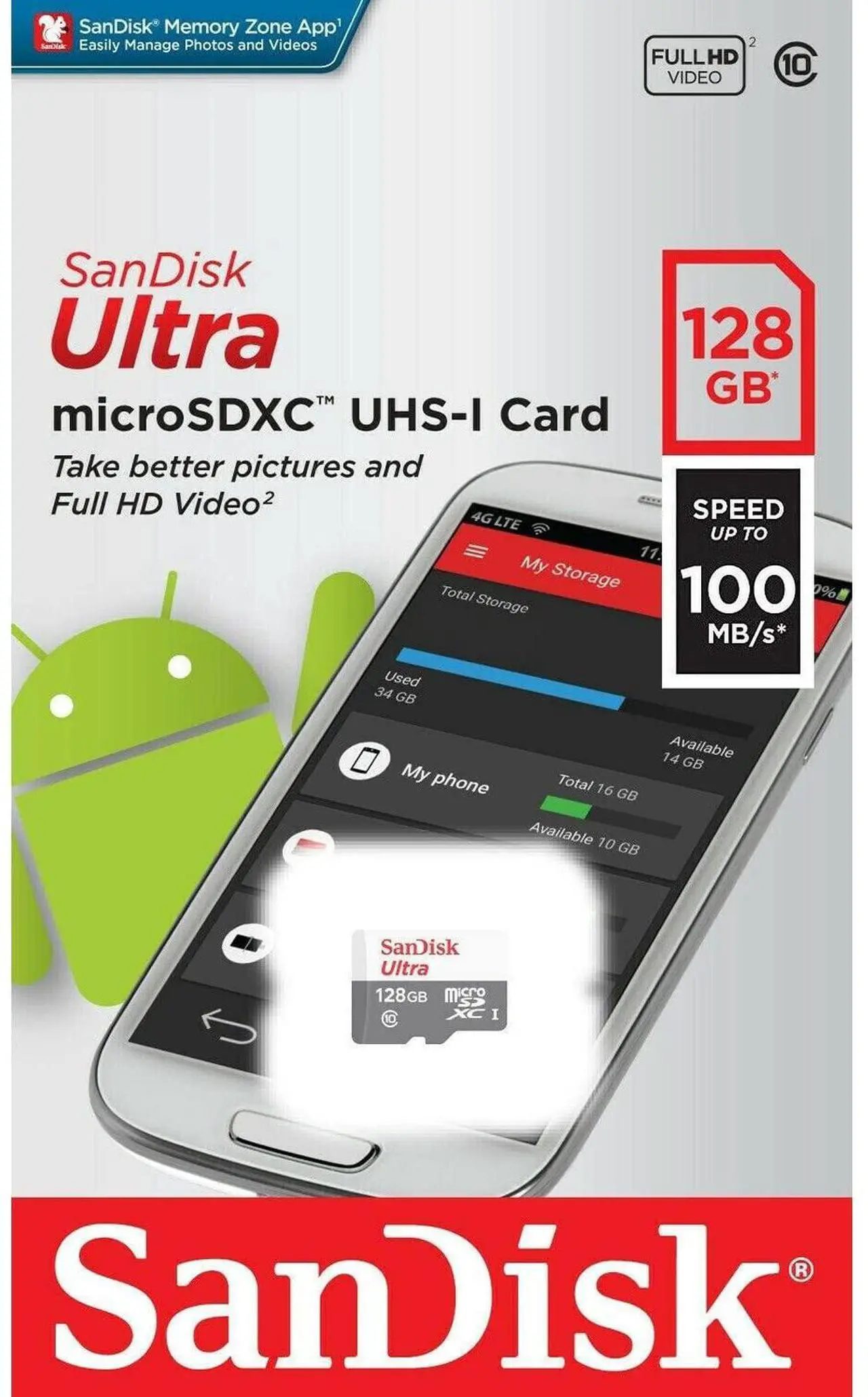 Card Memorie microSDXC SanDisk Ultra, 128Gb, Clasa 10 SDSQUNR-128G-GN3MN