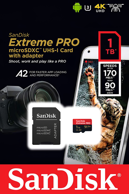 Card Memorie microSDXC SanDisk Extreme Pro, 1TB, Clasa 10 / UHS-1 U3, Cu Adaptor SDSQXCD-1T00-GN6MA