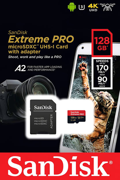 Card Memorie microSDXC SanDisk Extreme Pro, 128Gb, Clasa 10 / UHS-1 U3, Cu Adaptor SDSQXCD-128G-GN6MA