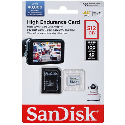 Card Memorie microSDXC SanDisk High Endurance, 512Gb, Clasa 10 / UHS-1 U3, Cu Adaptor SDSQQNR-512G-GN6IA