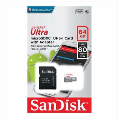 Card Memorie microSDXC SanDisk Ultra, 64Gb, Clasa 10, Cu Adaptor SDSQUNR-064G-GN3MA