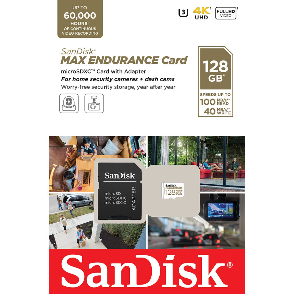 Card Memorie microSDXC SanDisk MAX Endurance, 128Gb, Clasa 10 / UHS-1 U3, Cu Adaptor SDSQQVR-128G-GN6IA
