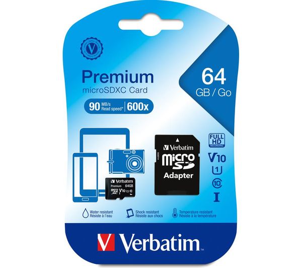 Card Memorie microSDXC Verbatim, 64Gb, Clasa 10 / UHS-1 U1, Cu Adaptor
