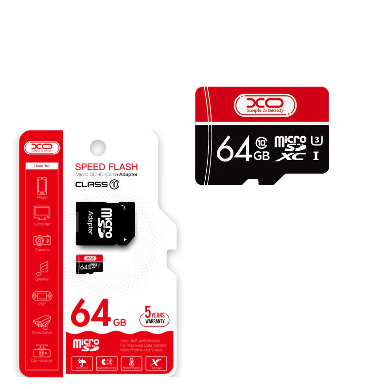 Card Memorie microSDXC XO Design Speed Flash, 64Gb, Clasa 10 / UHS-1 U3, Cu Adaptor