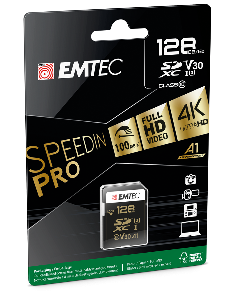 Card Memorie SDXC Emtec SpeedIn Pro, 128Gb, Clasa 10 / UHS-1 U3 ECMSD128GXC10SP