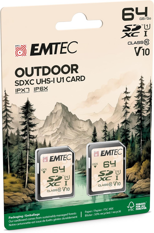 Card Memorie SDXC Emtec Rugged Outdoor, 64Gb, Clasa 10 / UHS-1 U1, Set 2 bucati ECMSD64GXCU1ORP2