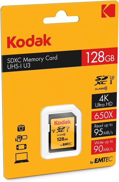 Card Memorie SDXC Kodak, 128Gb, Clasa 10 / UHS-1 U3 EKMSD128GXC10HPRK