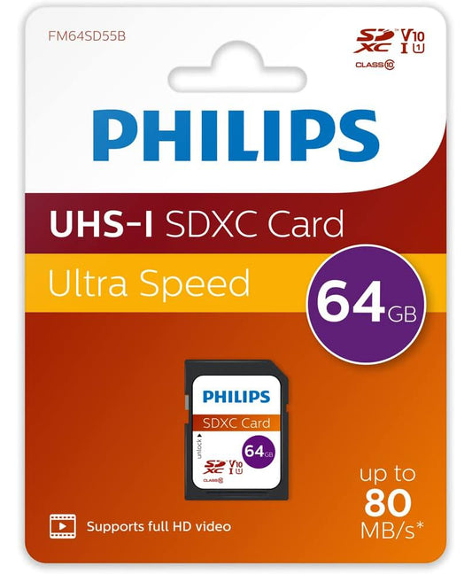 Card Memorie SDXC Philips, 64Gb, Clasa 10 / UHS-1 U1 FM64SD55B/00